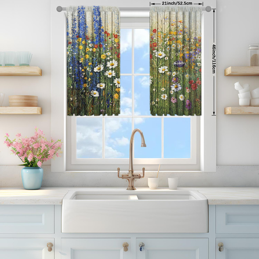 2er-Set Blumensee Ölgemälde Vorhang mit floralem Design, halbtransparent, B: 52,5 cm, H: 116 cm - Bild 2
