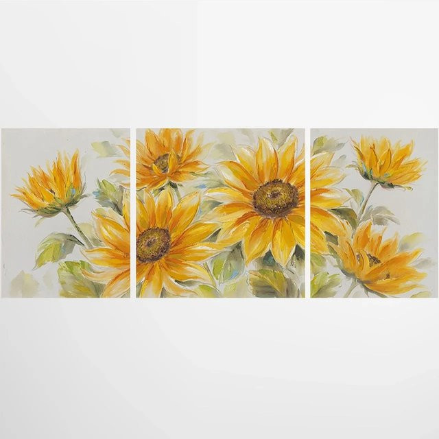 Art Universe Leinwandbild Zarte Sonnenblumen in Gelb, Modernes Floral Motiv, B/H: 80 x 200 cm - Bild 1