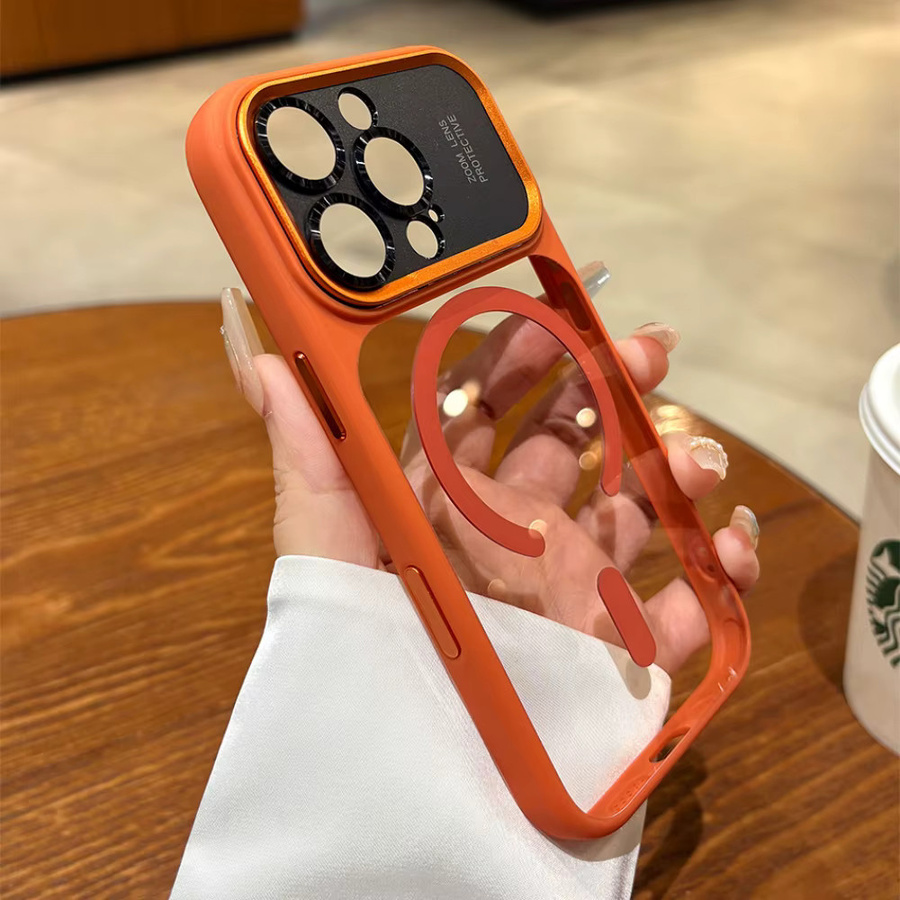 Lolozzx Transparente MagSafe Schutzhülle für iPhone 13 bis iPhone 17 Pro Max mit Kameraschutz und Stoßfestigkeit in Orange und Transparent - Bild 2