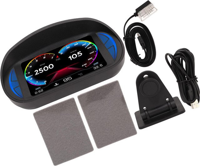 GoolRC Auto HUD Display in Schwarz mit OBD2 und GPS Modus inklusive Neigungsmesser, Kompass, Geschwindigkeit, Drehzahl und Warnfunktion für dein Auto - Bild 1
