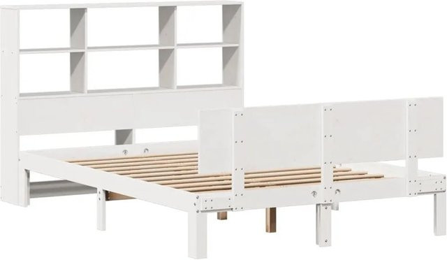 vidaXL Massivholzbett aus Kiefer mit Kopfteil und Regal in Weiß, B/T/H: 160 x 200 x 110 cm - Bild 1