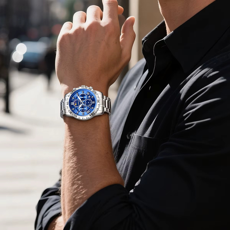 LIGE Chronograph, Quarz, Edelstahl, Blau, Herren - Bild 5