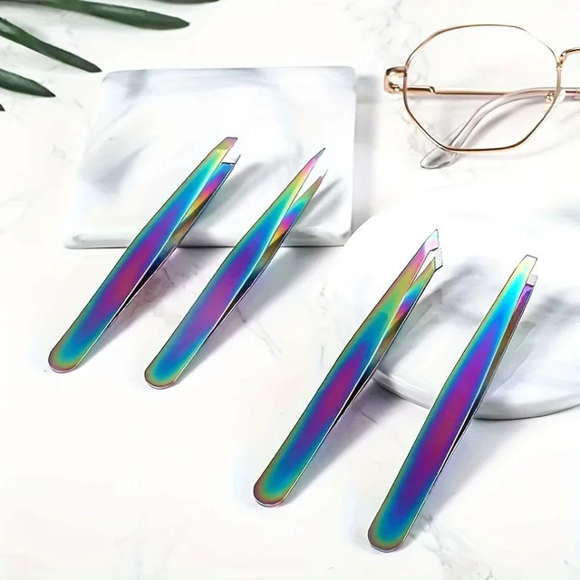 Ouriner Augenbrauenpinzette Set, 4-teilig, Edelstahl, farbige Titanbeschichtung, Unisex - Bild 1