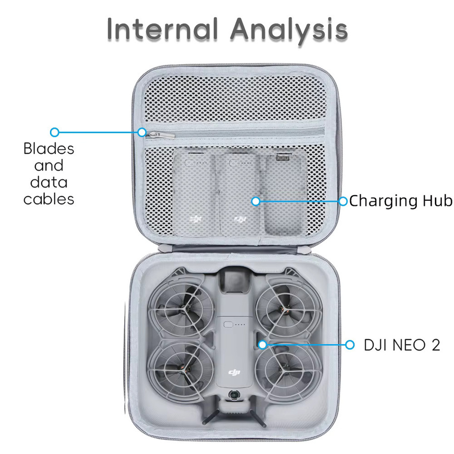 Stoßfeste Tragetasche für DJI Neo 2 Drohne und Fernbedienung in Grau - Bild 3