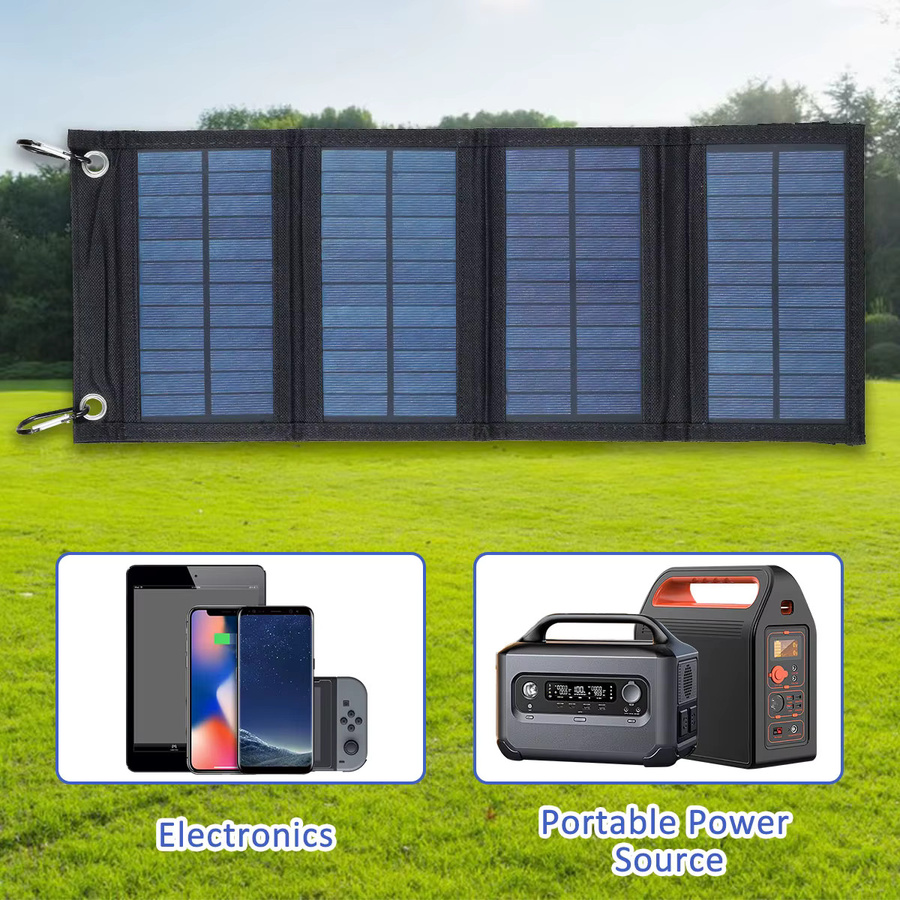 Tragbares 100W Faltbares USB-Solarpanel aus Kristall-Silizium in Schwarz mit USB-C Anschluss für Outdoor und Notfall-Ladestationen - Bild 4