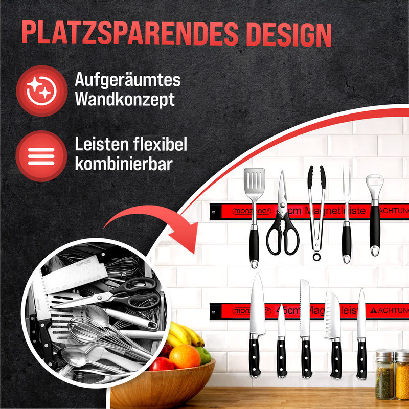 Deuba Magnetleiste 3er-Set in Rot und Schwarz mit Montagematerial, Breite: 45 cm - Bild 4