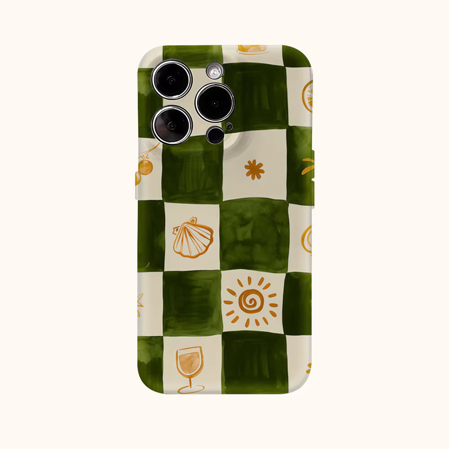 Potdemiel Handyhülle mit Karo-Muster in Grün und Orange für iPhone 11 bis iPhone 17 Pro Max Plus mit doppellagiger Rückseite - Bild 2