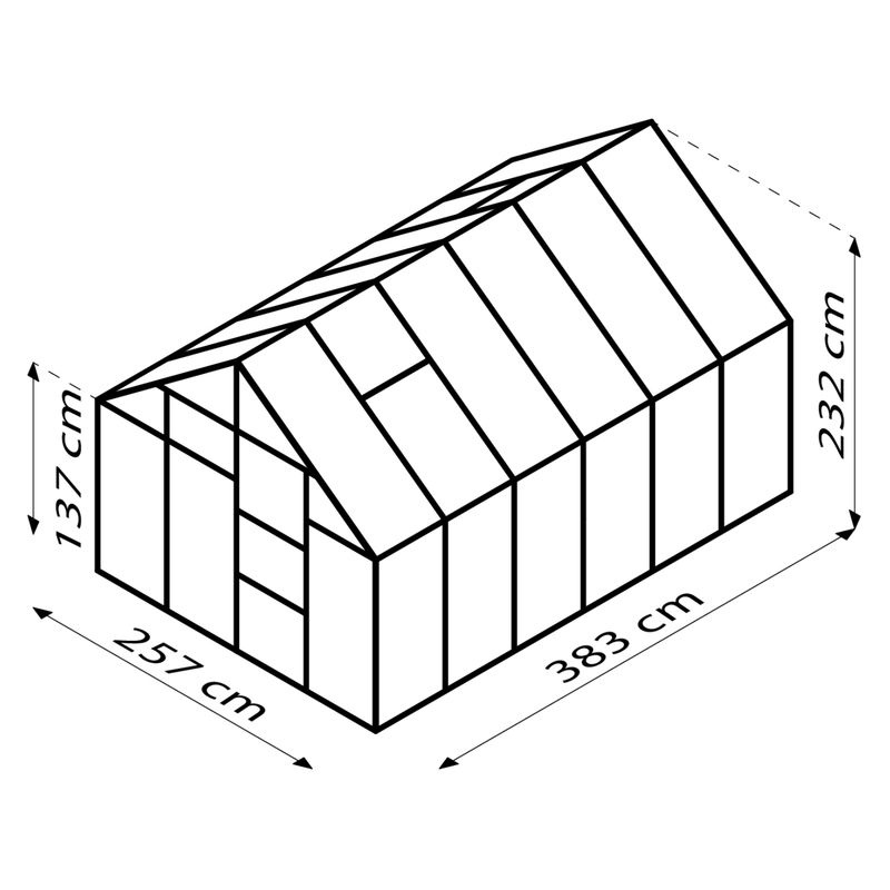 Vitavia Gewächshaus Merkur mit 9,9 m² Fläche, silberfarbenes Aluminium, Polycarbonat-Platten, Schiebetür und 2 Dachfenstern - Bild 2