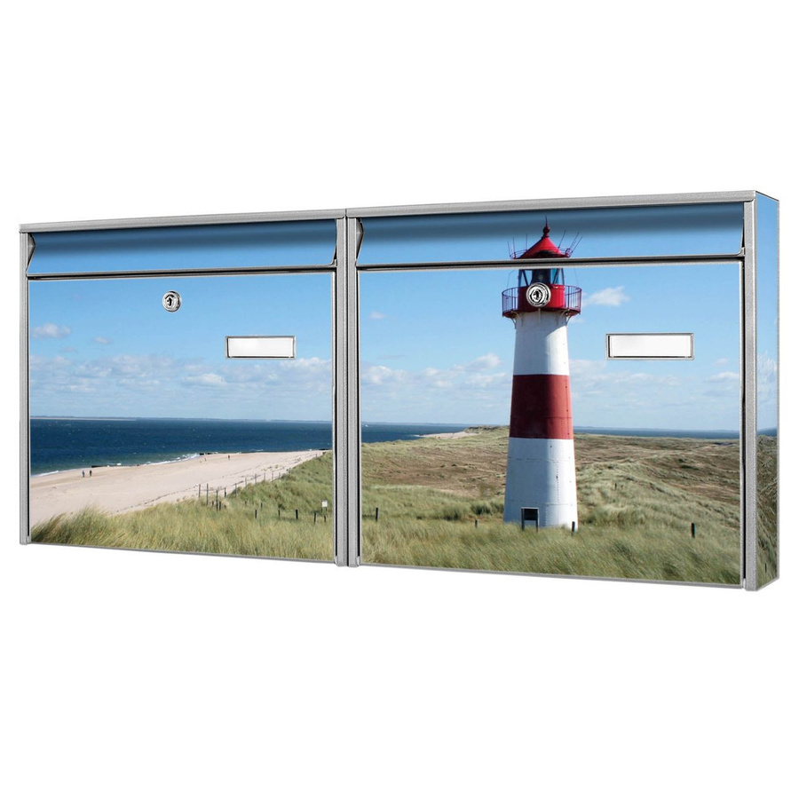 banjado Burg Wächter Doppelbriefkastenanlage mit Leuchtturm-Motiv in Silber, erweiterbar und personalisierbar - Bild 1