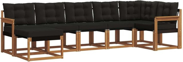 vidaXL Outdoor-Sofagarnitur 7-teilig aus Akazienholz und Textilene in Natur und Schwarz mit Kissen und Armlehnen - Bild 1