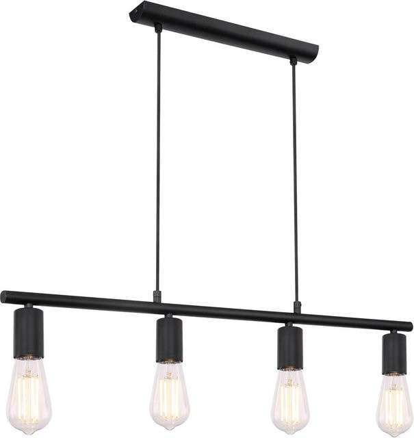 Globo Pendelleuchte Martha in Schwarz aus Metall im Vintage-Design mit 4 E27 Fassungen, B/H/L: 5,2 x 120 x 80 cm - Bild 1