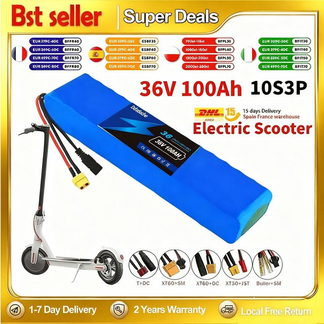 Lithium-Ionen-Akku battery18650 für elektrisches Moped und Stadtfahrrad, 36 V, 100 Ah, 10s3p, Farbe: Blau - Bild 1
