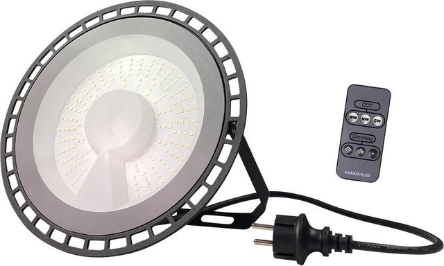 Maximus LED Highbay Industriebeleuchtung 100 Watt mit Fernbedienung und 11000 Lumen, dimmbar, IP65 wetterfest für den Außeneinsatz - Bild 1