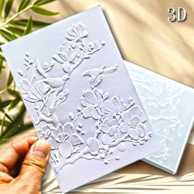3D-Reliefmappe mit Jade-Orchideenblüten und Vögeln für Scrapbooking und Bastelarbeiten, Ausgabe 2025 - Bild 1