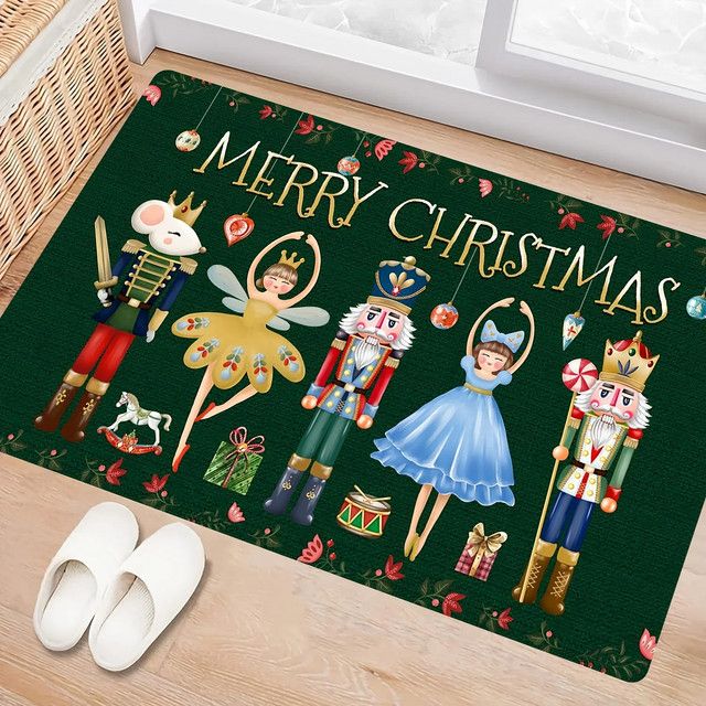 VIKAMA Weihnachts-Cartoon-Samt-Dekorationsteppich für die Eingangshalle, rutschfest und weich, Multicolor - Bild 1