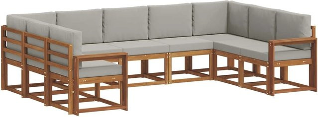 vidaXL Outdoor-Sofagarnitur aus Akazienholz in L-Form, 9-teiliges Set in Natur und Hellgrau mit Kissen und Armlehnen - Bild 1