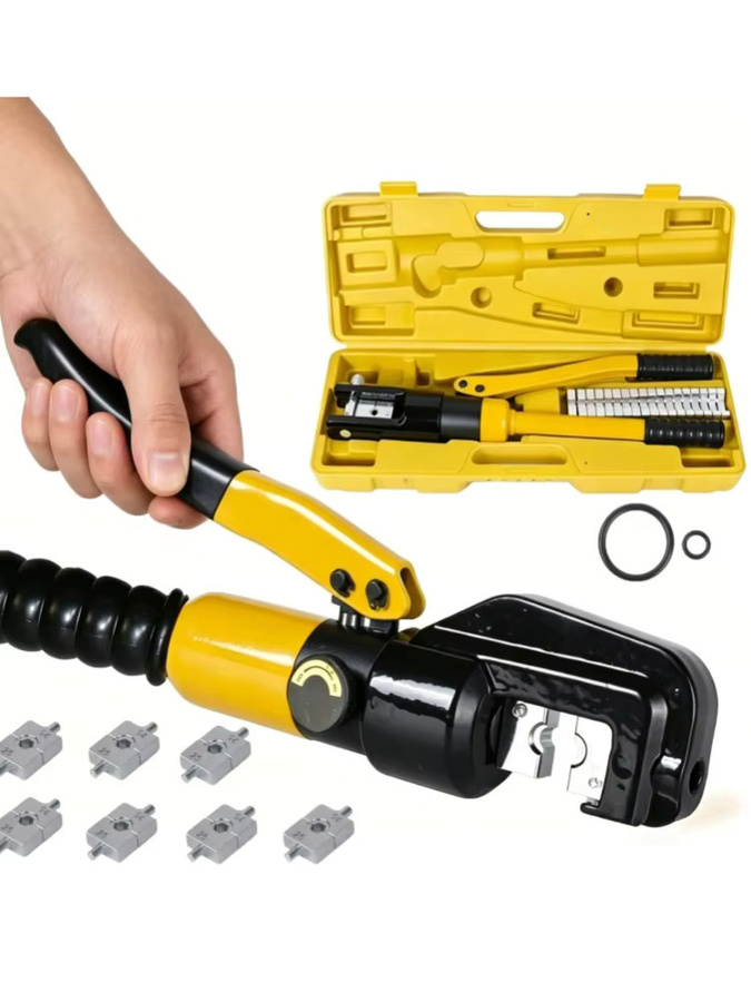 HGTUGO Hydraulische Crimpzange 8T mit Aufbewahrungsbox für Kabelschuhe und elektrische Kabel in Blau und Gelb - Bild 1
