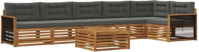 vidaXL Outdoor-Sofagarnitur L-Form aus Akazienholz mit 7 Kissen in Anthrazit und Natur - Bild 1