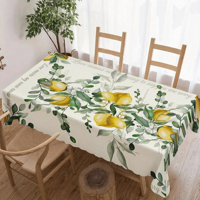JINGYUE Pet Tischdecke Zitronenblatt Design, quadratisch, weiß, wasserabweisend und waschbar, B/B: 140 x 140 cm - Bild 1
