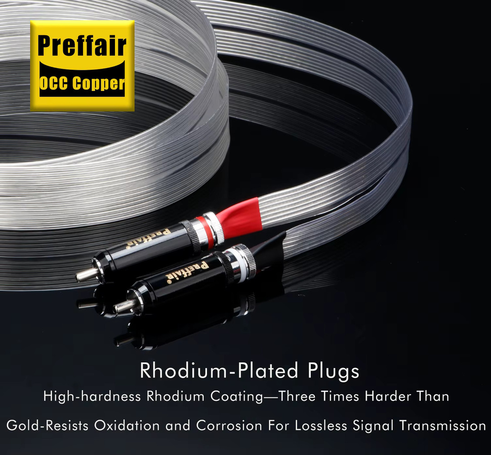 Preffair 2RCA-Audiokabel mit 7N OCC versilbertem Signal und flachem Design für Lautsprecher, HDTV, TV und DVD-Verstärker in Silber - Bild 3
