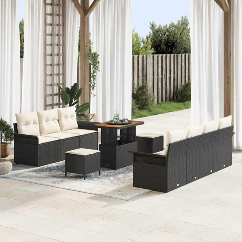 Vidaxl Garten-Sofa-Set aus Polyrattan mit 10 Teilen in Schwarz und Creme, B/T/H: 90 x 55 x 71 cm - Bild 1