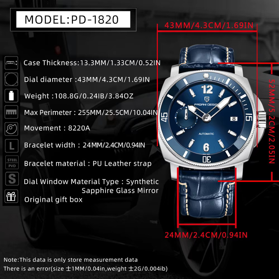 PAGANI DESIGN Armbanduhr Automatik, Edelstahl, Leder, Grün, Herren - Bild 6