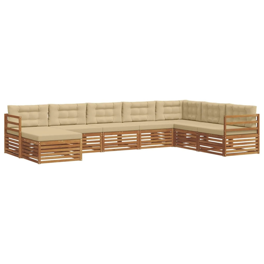 vidaXL Sofagarnitur 8-teilig in U-Form aus Massivholz Akazie, Farbe Natur und Beige - Bild 2
