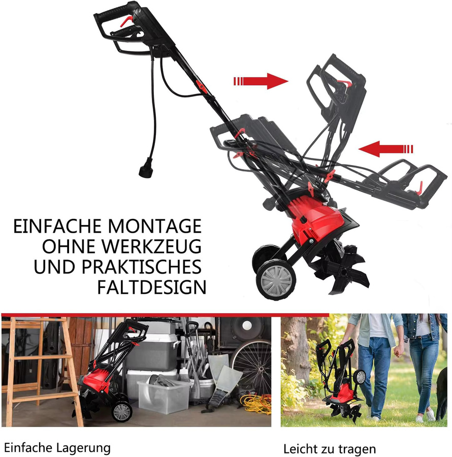 GOFLAME Elektrische Gartenfräse in Rot und Schwarz mit 1200 W, 4 Hackmessern, Arbeitsbreite: 35 cm, Arbeitstiefe: 22 cm - Bild 4