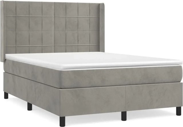 vidaXL Boxspringbett mit Matratze in Hellgrau aus Samt, Hybridbett mit Taschenfederkern, B/T: 140 x 190 cm - Bild 1