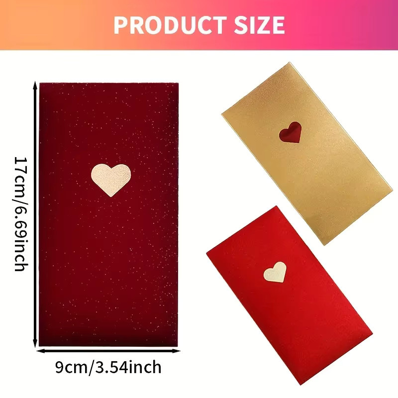 6 rote Neujahrsumschläge aus Papier mit Liebesmustern für Valentinstag und Neujahr - Bild 2