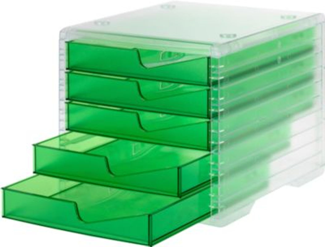 Styro styroswing light Schubladenbox aus Polystyrol mit 5 Schüben, Auszugsperre und Griffmulde, stapelbar, transparent-grün, B: 27,0 cm, T: 34,0 cm, H: 25,5 cm - Bild 2