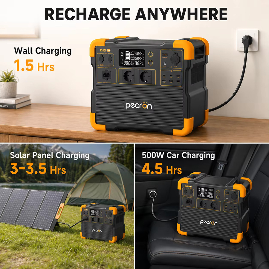 Pecron E2400 Tragbare Powerstation mit LFP Akku, 2400W, 2048Wh Solargenerator in Schwarz mit WLAN und App-Steuerung - Bild 5