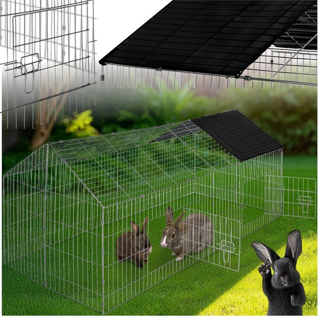 tectake Freilaufgehege für Kaninchen aus 12 Gitterelementen mit Sonnenschutz, Schwarz, B/T/H: 180 x 75 x 75 cm - Bild 1