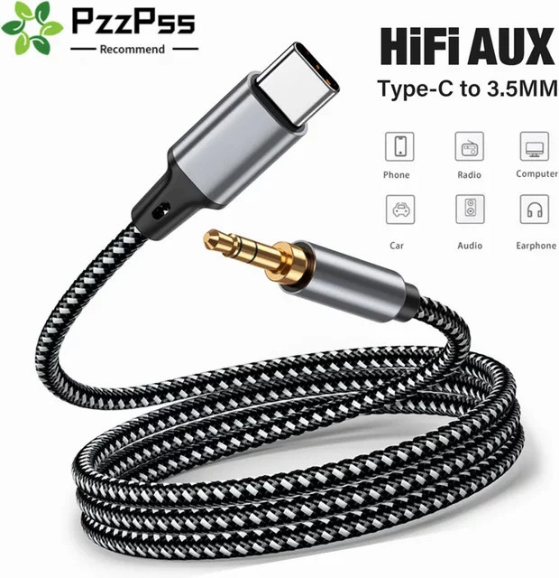 PzzPss USB Typ C auf 3,5mm Klinke AUX Kabel mit DAC Audio Adapter in Schwarz für HIFI Stereo Sound - Bild 1