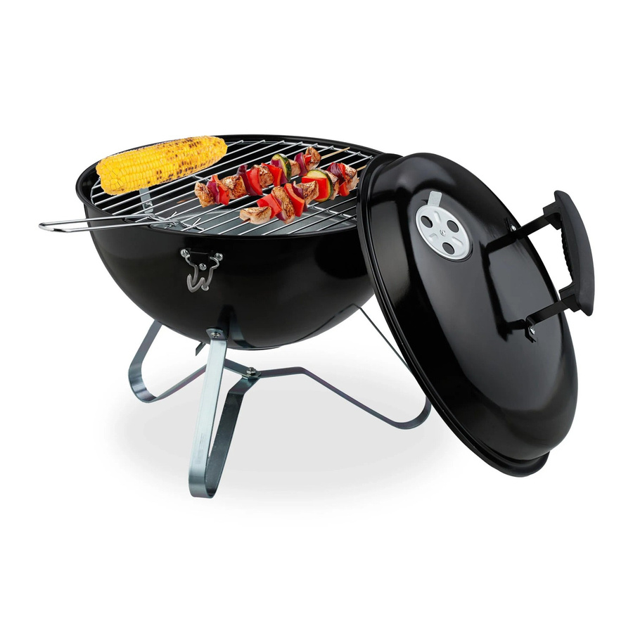 Relaxdays Kugelgrill aus Stahl in Schwarz, tragbarer Holzkohlegrill, B/T/H: 45 x 37 x 33 cm - Bild 2