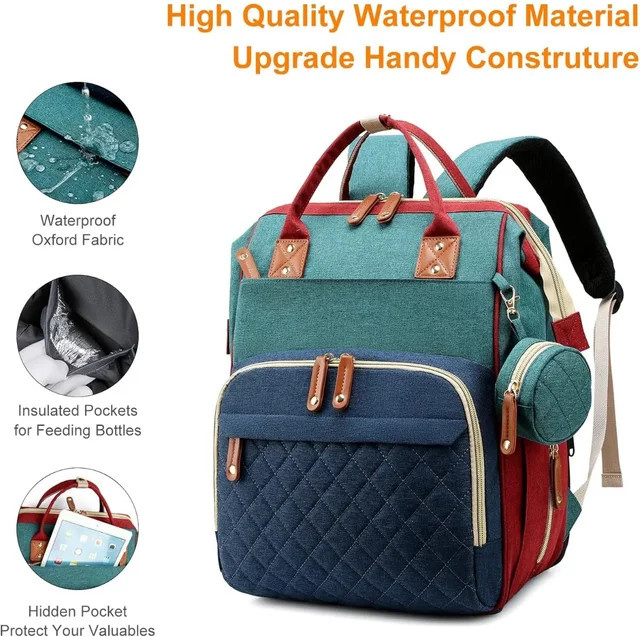 ZHUANGYUN 3-in-1 Wickeltasche mit faltbarer Wickelstation als Babywindelrucksack in Grün und Multicolour - Bild 1