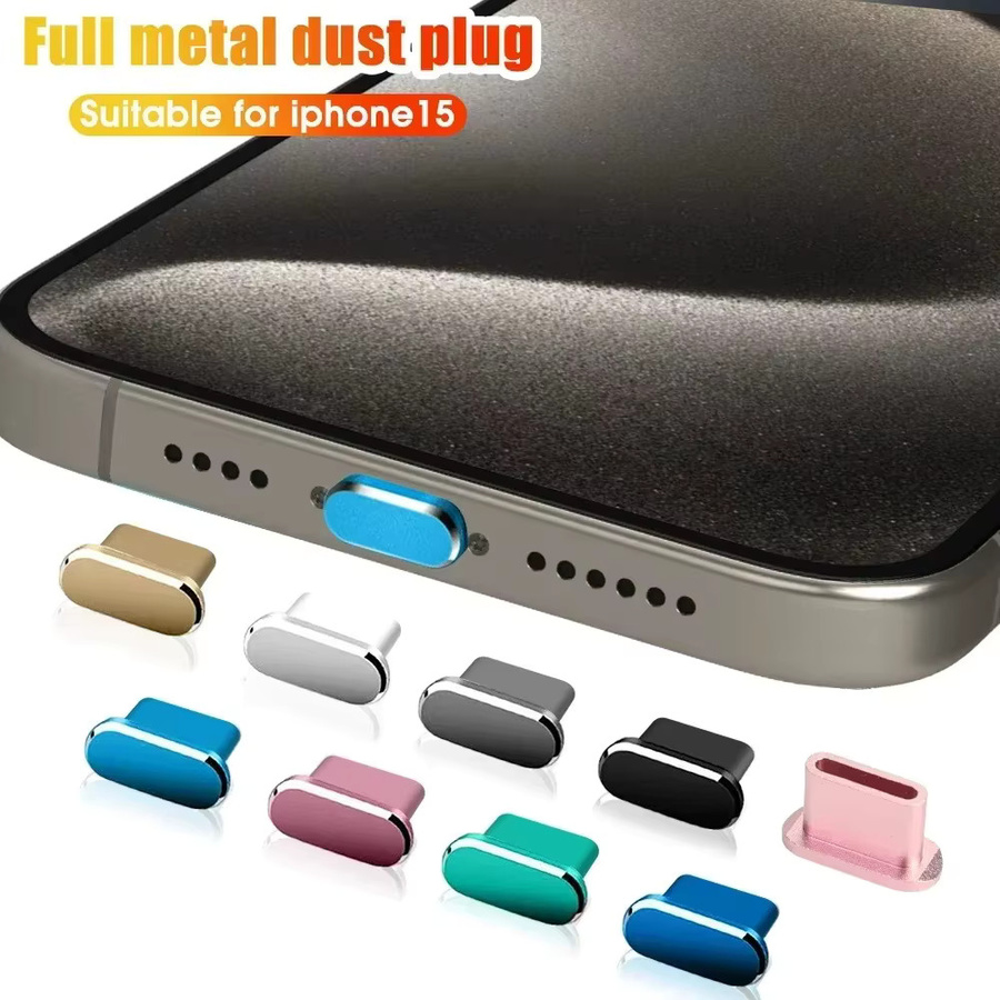 2er-Set Metall Staubschutz für iPhone 17 Pro Max, iPhone 16 Plus und iPhone 15 mit USB-C Ladeanschluss Schutzabdeckkappe und Reinigungsbürste in Schwarz und Silber - Bild 4