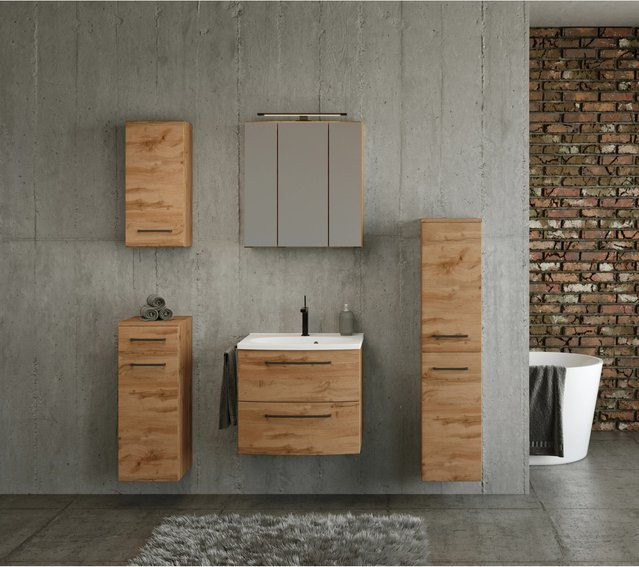 Held Möbel Waschtisch-Set Florenz in Wotaneiche Braun-holzoptik mit Spiegelschrank, 2-teilig, Breite: 60 cm - Bild 1