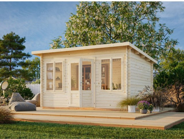 Palmako Blockbohlenhaus Lisa Gartenhaus aus Fichtenholz in Braun mit Pultdach und Boden B: 400 cm, H: 234 cm, T: 300 cm - Bild 1