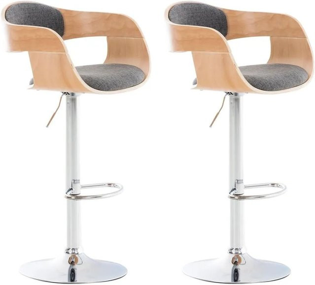 DELUKE 2er Set Barhocker NADAN in Stoff Natura/hellgrau, höhenverstellbare Barstühle mit Lehne und 360 Grad Drehbarkeit, B/T/H: 50 x 48 x 88 cm - Bild 1