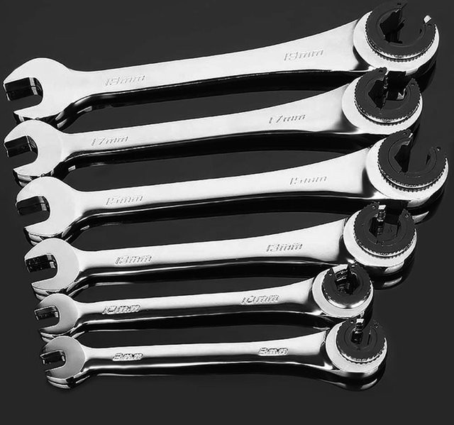 WOZOBUY Kombinationsschlüssel mit flexiblem Ratschenkopf, metrischer Öl-Schlauchschlüssel, 8-19 mm, Silber - Bild 1