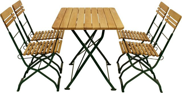 DEGAMO Biergarten Garnitur MÜNCHEN 5-teilig aus Robinie und grünem Flachstahl mit Tisch und 4 Stühlen, Tisch B: 110 cm, T: 70 cm - Bild 1