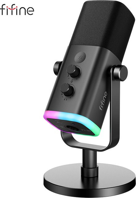 FIFINE Ampligame AM8 Dynamisches USB/XLR Mikrofon mit Touch-Mute-Taste und Kopfhöreranschluss in Schwarz - Bild 1