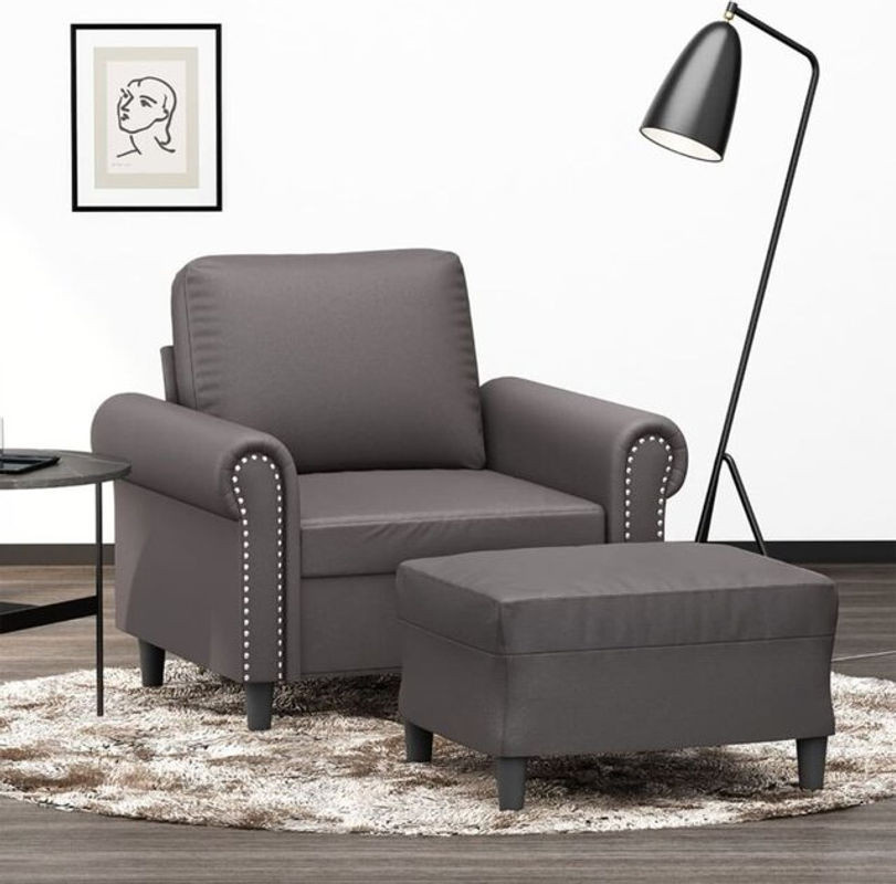 vidaxl Relaxsessel mit Hocker in Grau aus Kunstleder und Metall, Modern und Klassisch, Breite: 60 cm - Bild 1