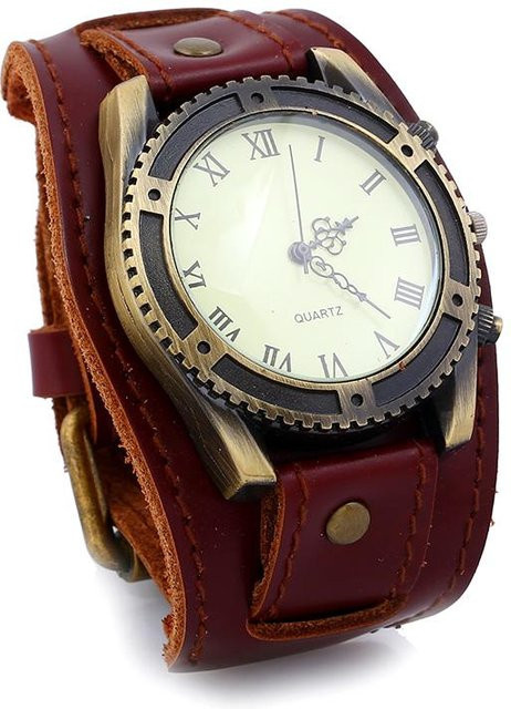 YIRAN Armbanduhr Quarz, Messing, Lederarmband, Grau, Herren - Bild 1