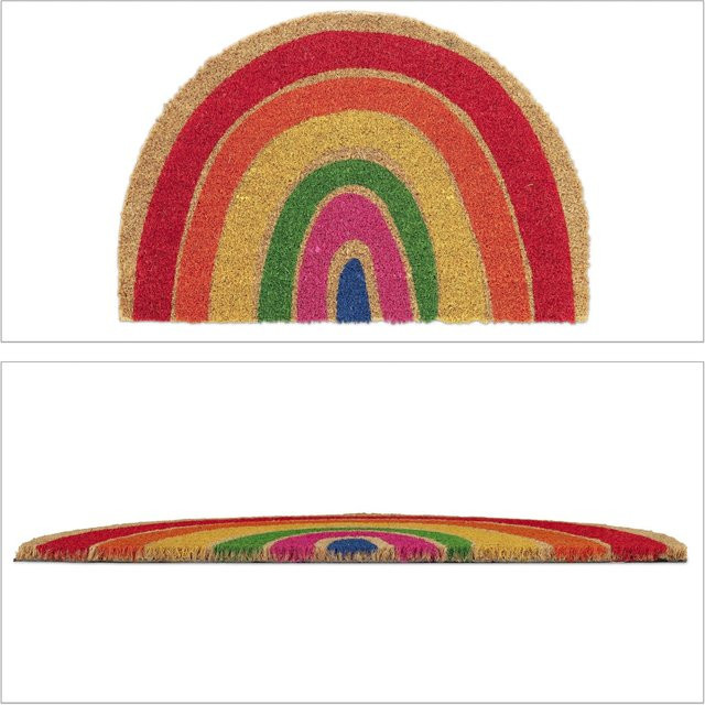 Relaxdays Fußmatte aus Kokosfaser in Regenbogen-Optik, halbrund, rutschfest und wetterfest, Mehrfarbig, B: 60 cm, T: 60 cm, H: 1,5 cm - Bild 1
