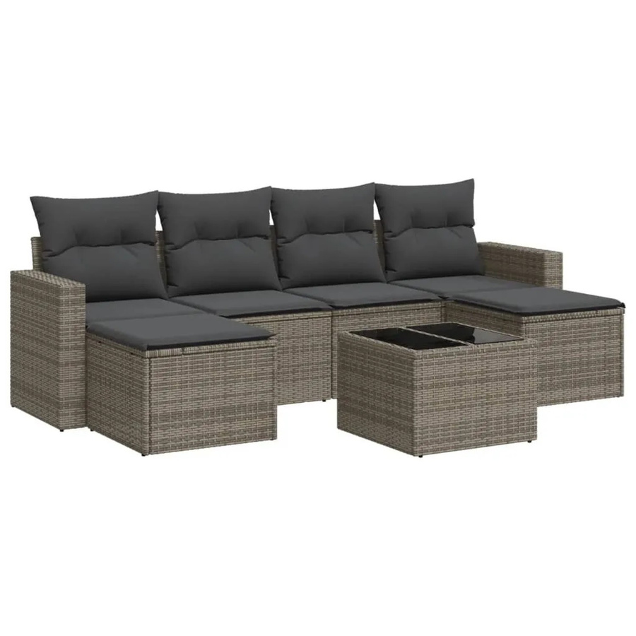 vidaXL 7-teilige Garten-Sofagarnitur aus Poly-Rattan mit Kissen in Grau - Bild 2
