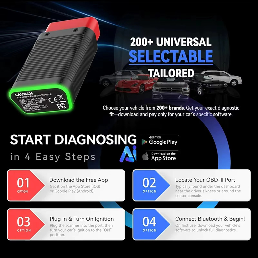 LAUNCH AIOBD Bluetooth OBD2 Diagnosegerät für Automobile mit Vollsystem-Funktion, kompatibel mit Android und iOS, Schwarz - Bild 5