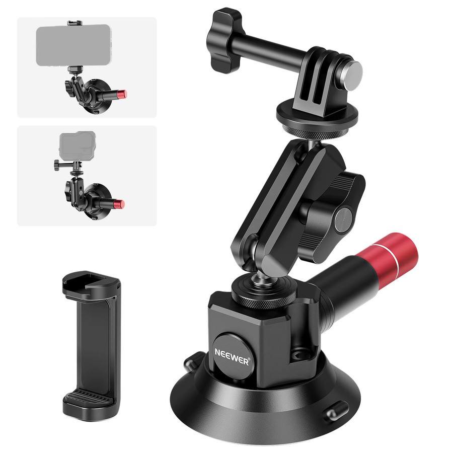 Neewer Saugnapf-Kamerahalterung mit Kugelkopf und magischem Arm in Schwarz für iPhone, DJI und Insta360 - Bild 6