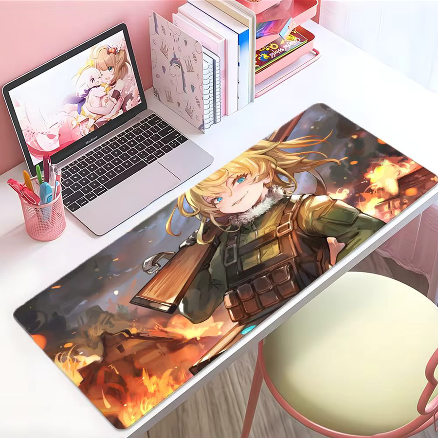 Smart Cool Anime Y-Youjo Senki Gaming-Mauspad für PC, groß und dick mit genähten Kanten, Schwarz/Mehrfarbig - Bild 2